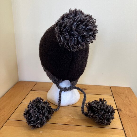 Kyber Brown Wool Knit Winter Hat Pom Pom Tassels Fleece Lined Adult Size - Picture 4 of 10